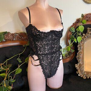 Frederick's of Hollywood Lace strappy Lingerie Bodysuit Size XL Black